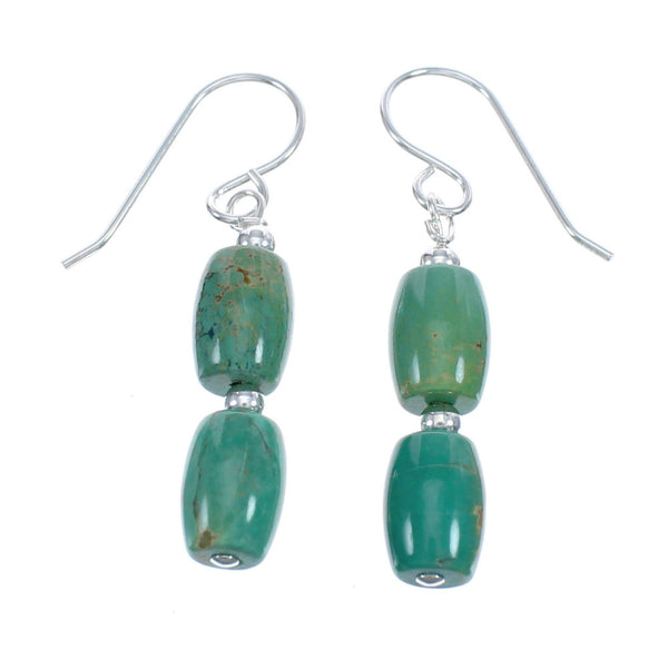 Native American Turquoise Sterling Silver Bead Hook Dangle Earrings JX124531
